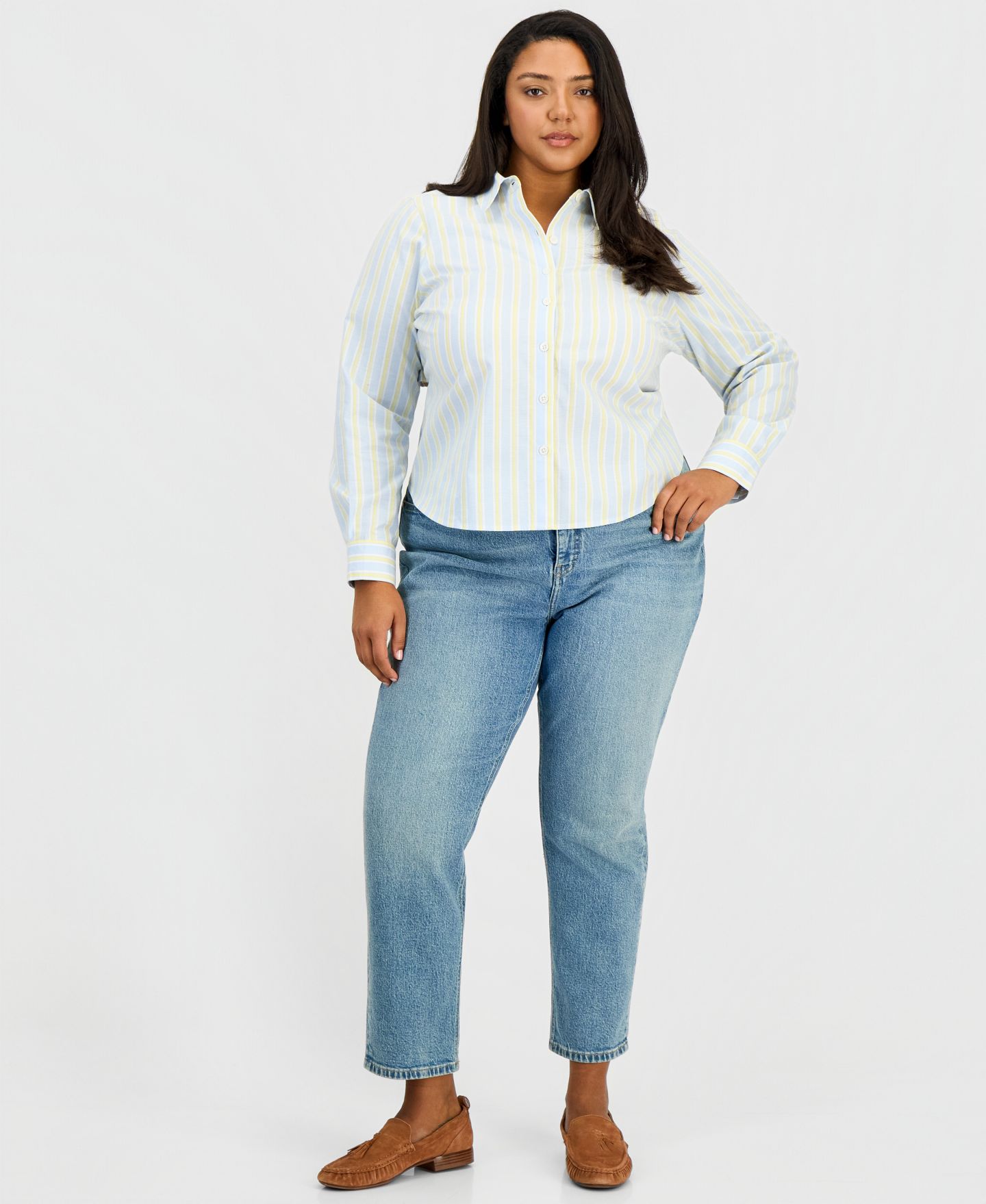 Женская рубашка On 34th Trendy Plus Size Tie-Back Button-Front, цвет: Бриллиантовый синий комбинированный — фото 2