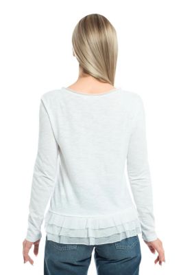 Women's V-Neck Mixed Media Long Sleeve Tee