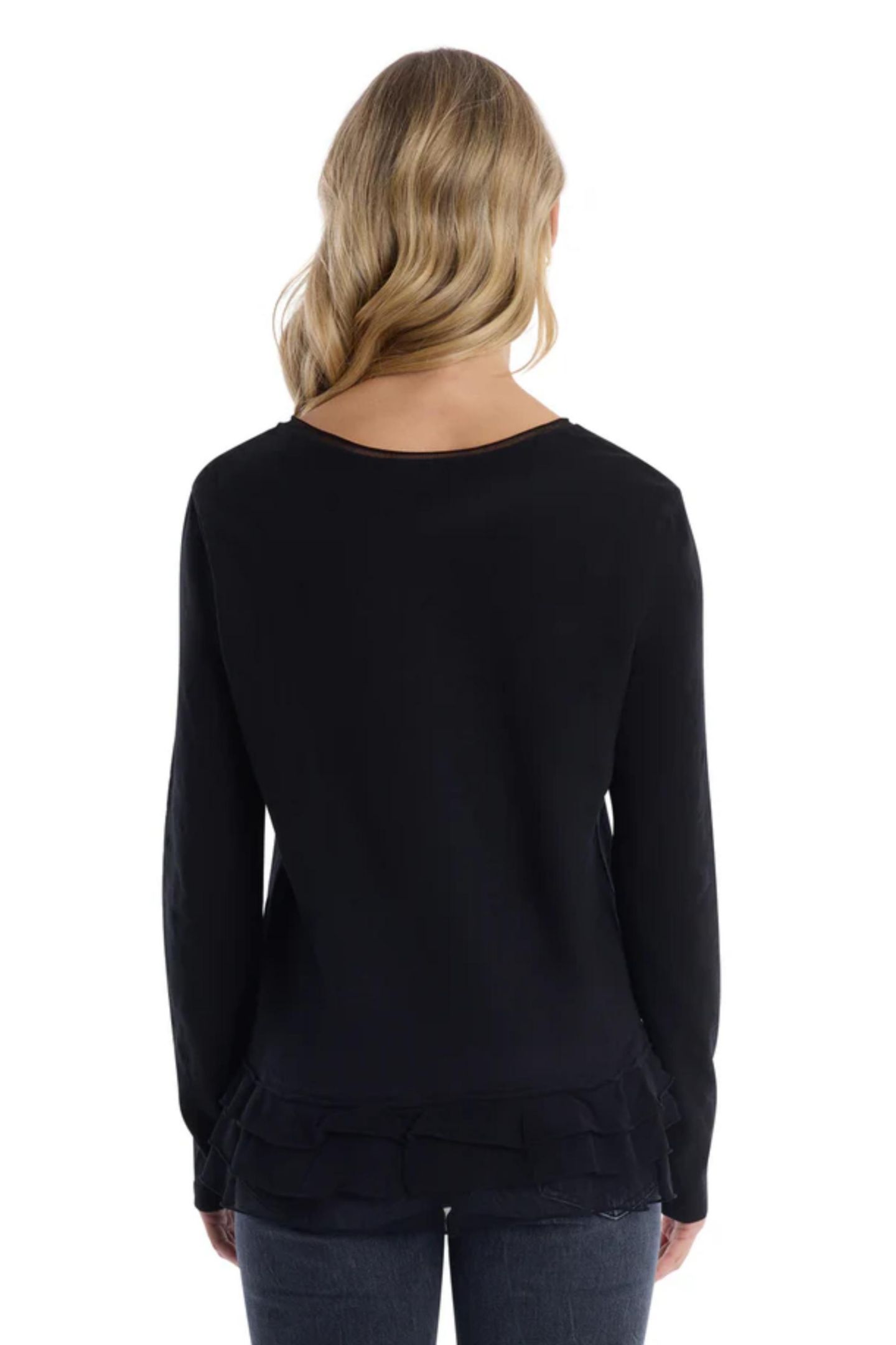 Женская футболка WILT Clothing V-Neck Mixed Media Long Sleeve, цвет: Чёрный — фото 5