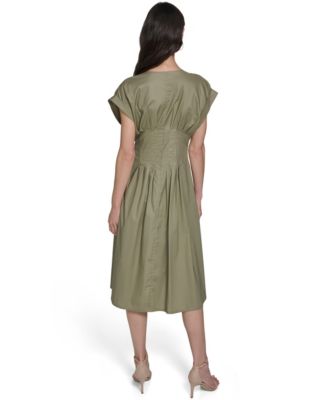 Women's Button-Down A-Line Midi Dress