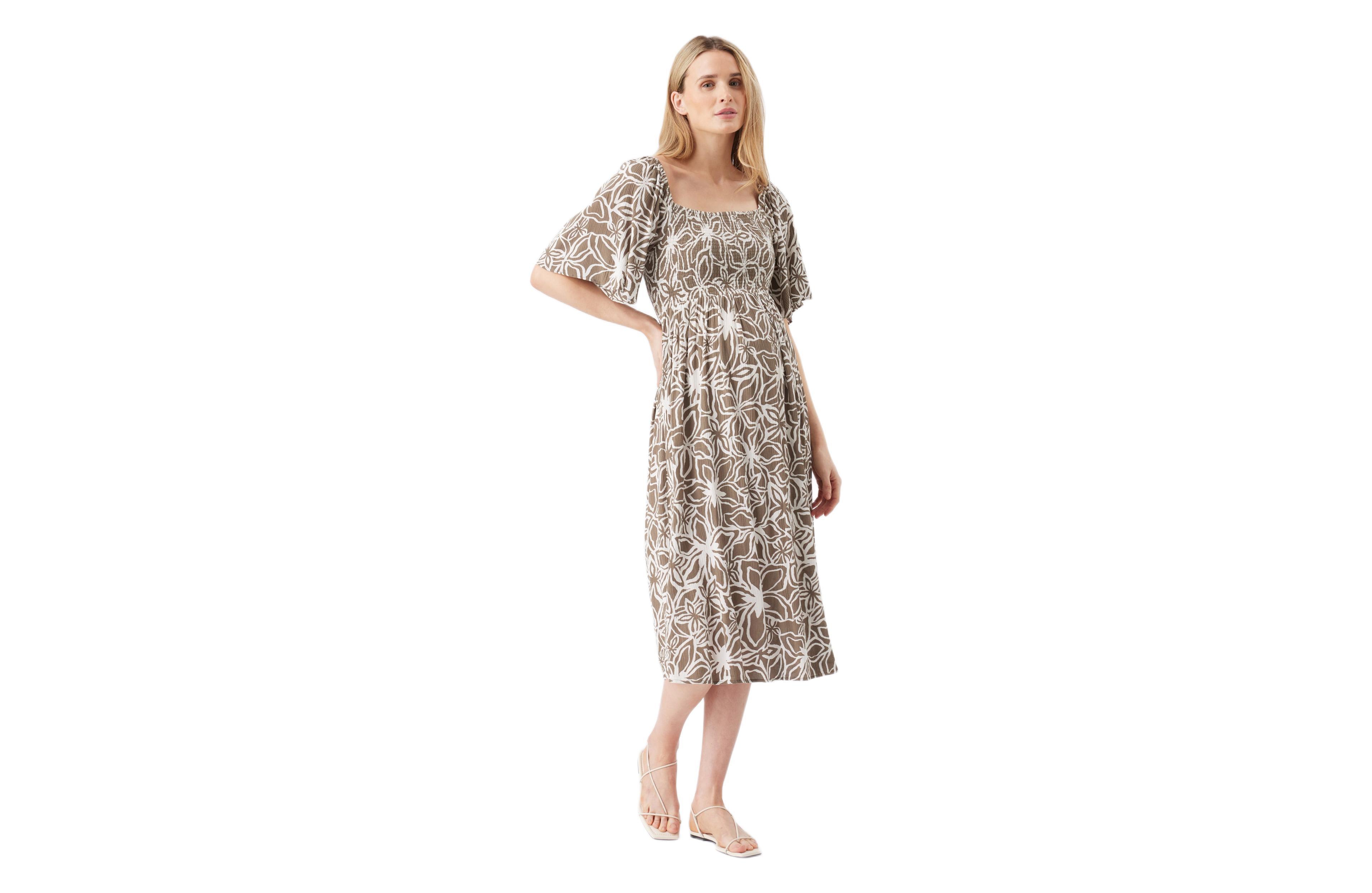 Ripe Maternity Alona Shirred Dress Olive / White