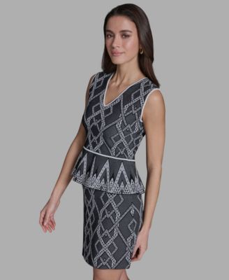 Women's Printed V-Neck Sleeveless Peplum Top