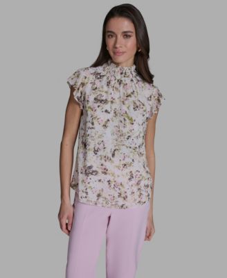 Women's Ruffle-Sleeve Mock Neck Blouse