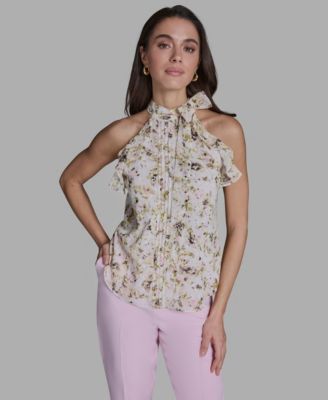 Women's Printed Tie-Neck Halter Blouse