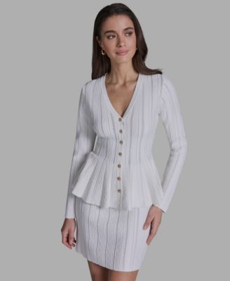 Women's Long-Sleeve Button-Front Peplum Top