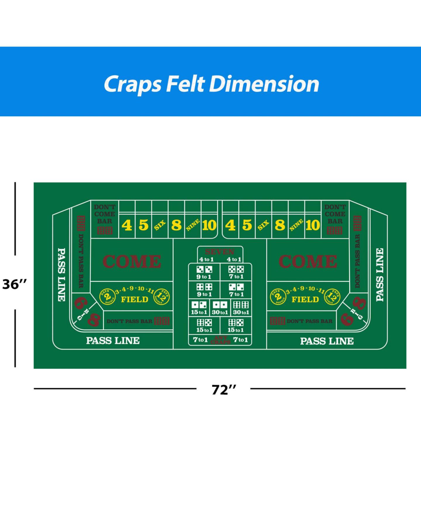 Детская настольная игра GSE Games & Sports Expert Texas Hold'em Poker Felt Board Game, от 14 лет, цвет: Craps — фото 2
