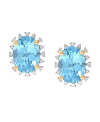 Blue Topaz ( 2-3/4 ct. t.w.) & Diamond (1/10 ct. t.w.) Stud Earrings in 10k Yellow Gold (Also Available in Amethyst, Peridot, Garnet, Citrine)