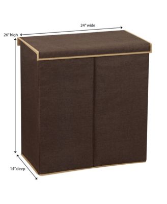 Double Laundry Hamper with Lid, Brown Linen