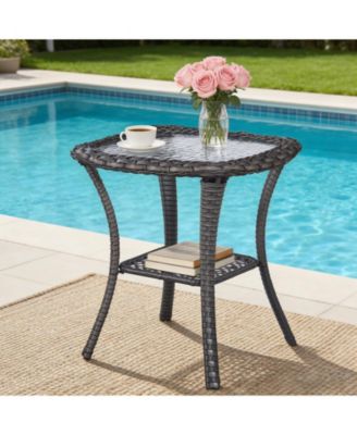 ArcLine Square Wicker Outdoor Side Table with Tempered Glass Top