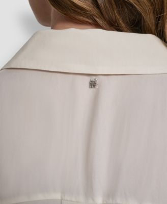 Women's Long-Sleeve Rhinestone Button-Front Shirt With Twist Hem