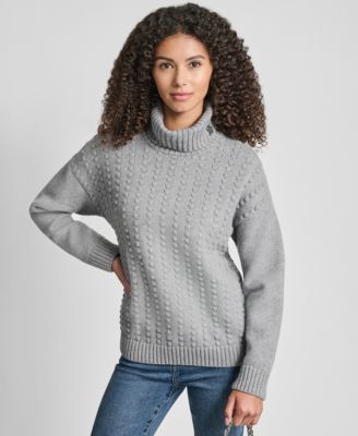 Women's Turtle Neck Bobble Stitch Long Sleeve Sweater