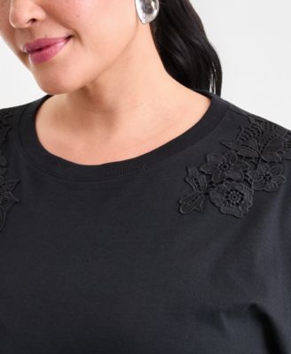 Plus Size Short-Sleeve Lace-Shoulder Tee