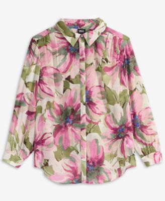Plus Size Printed Long-Sleeve Blouse