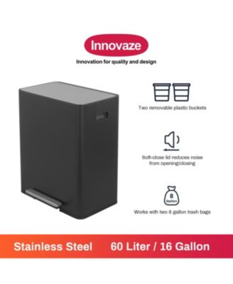 15.6 Gallon Rectangular Stainless Steel Step on With Two 30 Liter Compartments Trash Can