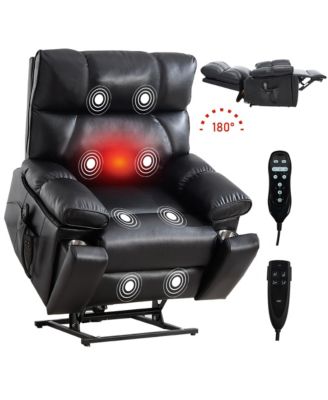 Oversized Dual Motor Power Lift Recliner with Heat & Massage, Hidden Cup Holders, 400 lb Capacity, Faux Leather