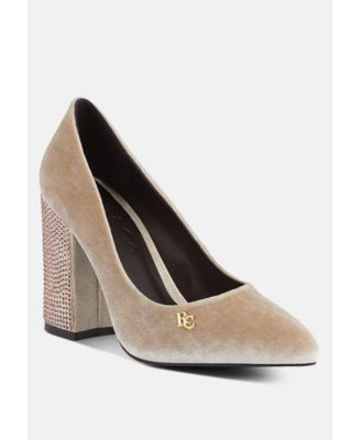 CYBER-GIRL Womens Rhinestone Block Heeled Pumps