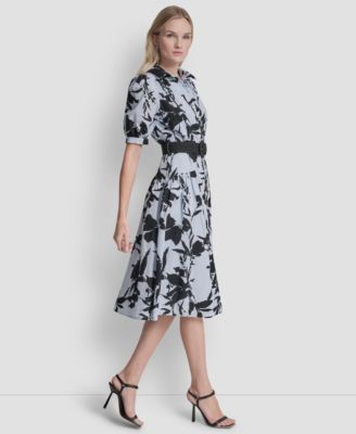 Petite Short-Sleeve Collared Belted Shirtdress