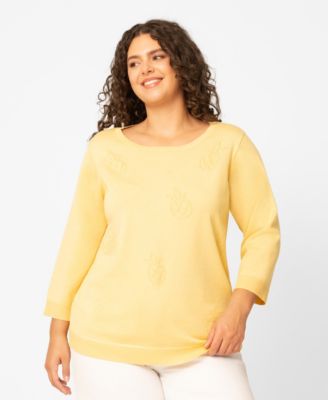 Plus Size Pineapple Textured High-Low Hem Boat Neck Sweater