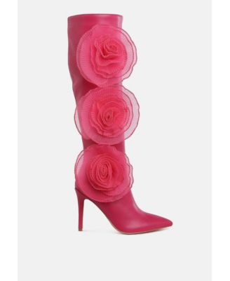 Womens Chinkara Sheer Big Rose Detail Long Boots