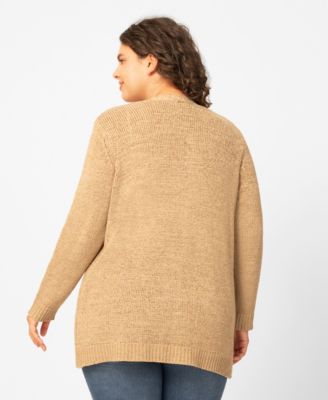 Plus Size Jersey Stitch Long Open Front Cardigan