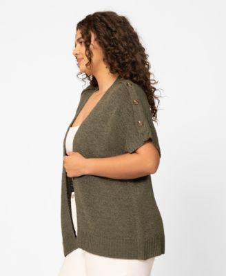 Plus Size Button Shoulder Flyaway Open Front Cardigan