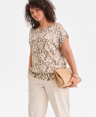 Plus Size Printed Wide-Neck Dolman-Sleeve Sweater