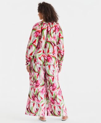 Plus Size Linen Top & Wide-Leg Pants