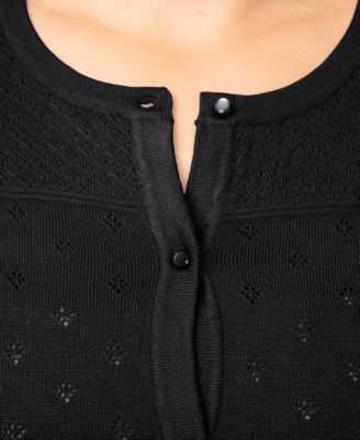 Plus Size Diamond Pointelle Elbow-Sleeve Cardigan
