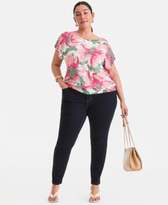 Plus Size Printed Wide-Neck Dolman-Sleeve Sweater