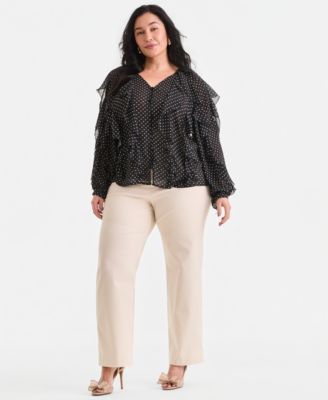 Plus Size Printed V-Neck Ruffled Blouse