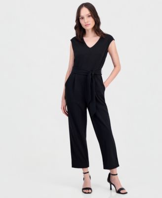 Petite Belted V-Neck Jumpsuit