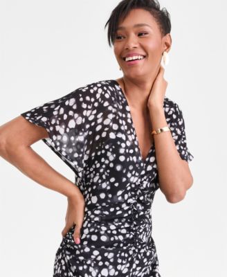 Women's Printed Ruched Midi Dress