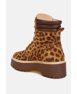 Womens Ujola High Ankle Leopard Print Suede Boots