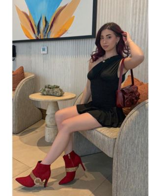 Womens Asagao Diamante & Rhinestones Strap Boots