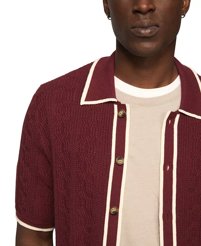 Men's Piping Detail Button-Front Short-Sleeve Shirt - thumbnail 8