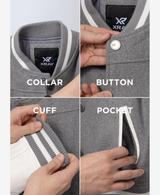 Boys Wool Varsity Bomber Jacket With Grainy PU Sleevees Jackets