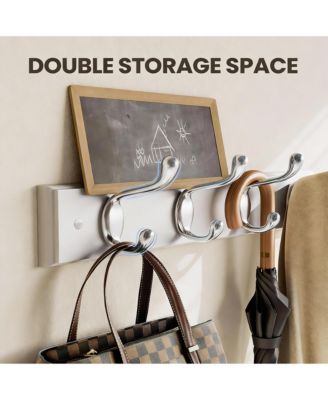 Wall Mounted Coat Rack with Hooks for Hats, Coats, and More - White