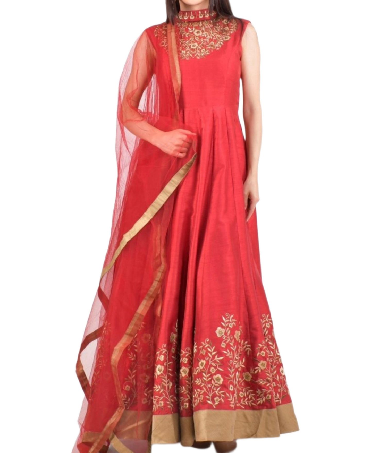 Женское платье RAAS Embroidered Silk High Neck Gown, цвет: Красный — фото 2