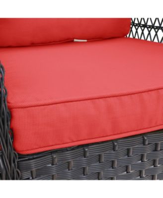 3 Piece Outdoor Wicker Rocker Swivel Patio Bistro Conversation Set with Glass Top Side Table Red