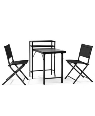 3PCS Black Outdoor Patio Bistro Set Foldable Table and Sling Back Chairs Weather Resistant No Assembly Required