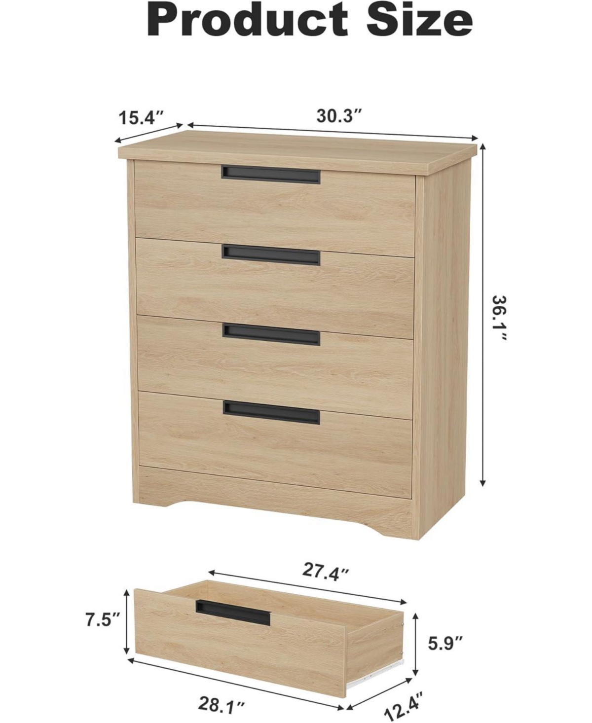 Gaomon 4 Drawer Dresser for Bedroom, Embedded Handles Design, Wooden Dresser Organizer for Living Room, Nursery, Hallway