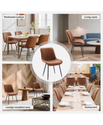 Set of 2 Modern Faux Leather Upholstered Dining Chairs, Linear Design Side Seating with Sturdy Metal Legs