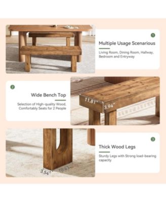 47" Long Solid Wood Dining Bench, Farmhouse Indoor Narrow Kitchen Table Bench with Sturdy Legs, Rustic Brown (Only Bench)