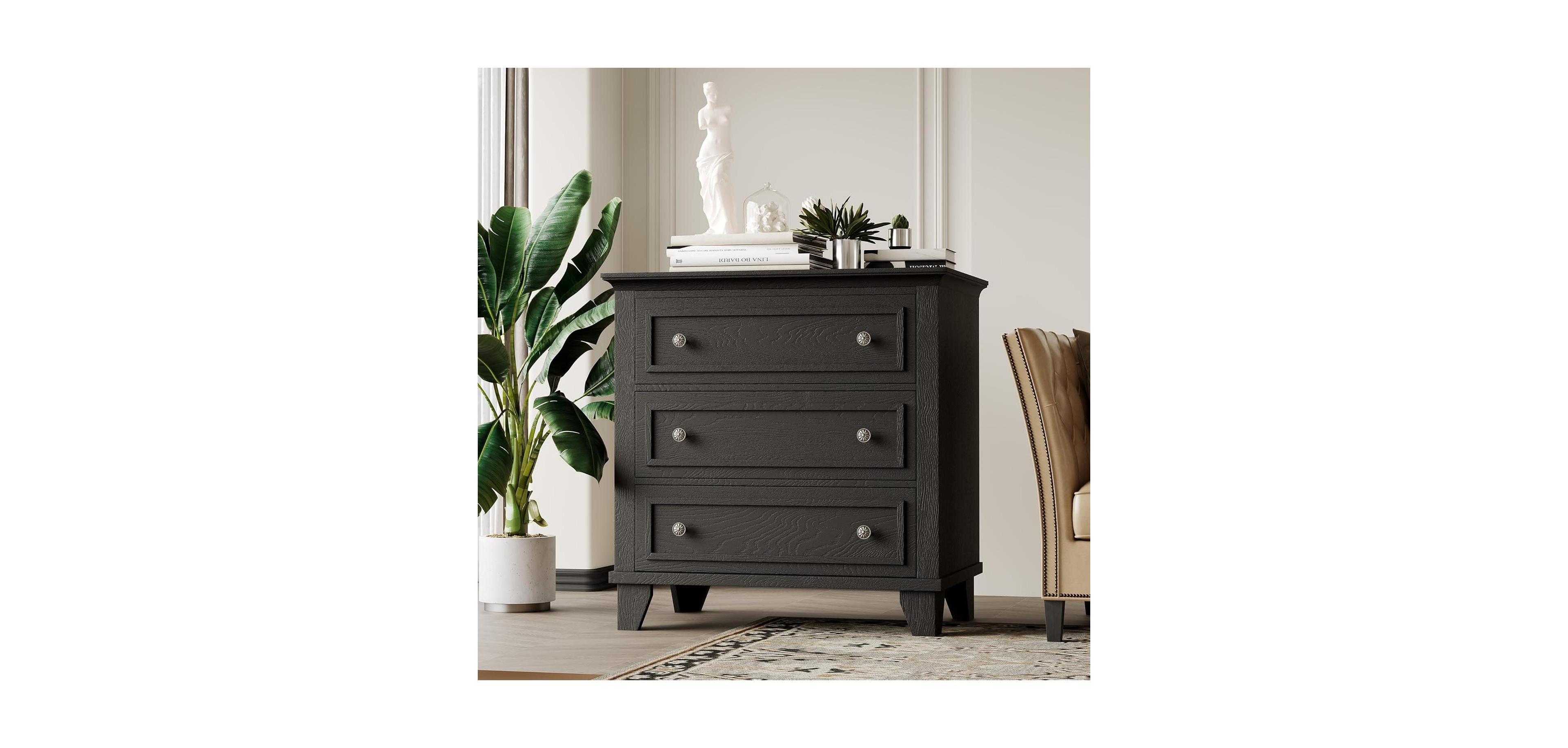 gaomon 3 Drawer Dresser, Wooden Storage Chest of Drawers with Exquisite Metal Handles, Small Cabinet, Modern Design Dresser