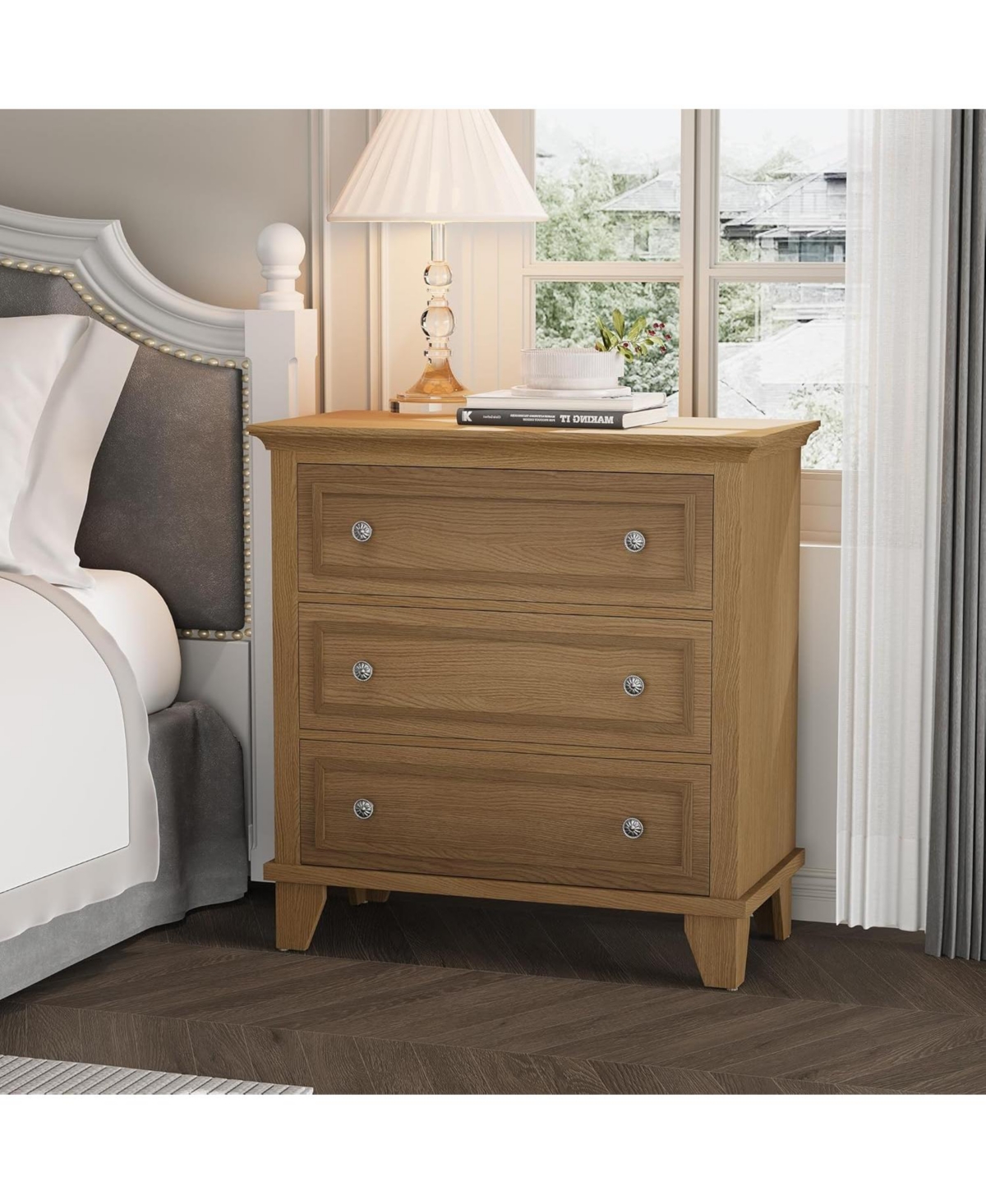 gaomon 3 Drawer Dresser, Wooden Storage Chest of Drawers with Exquisite Metal Handles, Small Cabinet, Modern Design Dresser