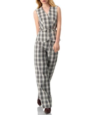 Women's Plaid Vest with Tie Belt