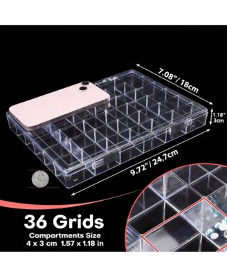 2 Pack Clear 36-Grid Organizer for Small Jewelry, Beads, & Supplies