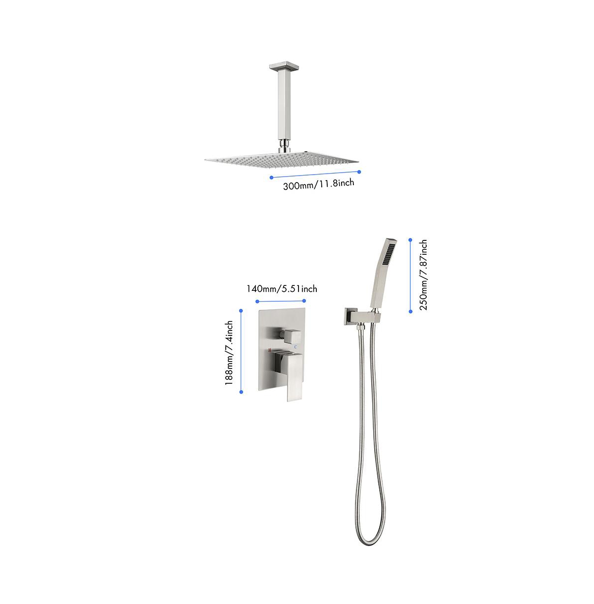 Busdays 12" Rain Shower Head Systems Wall Mounted Shower Brushed Nickel