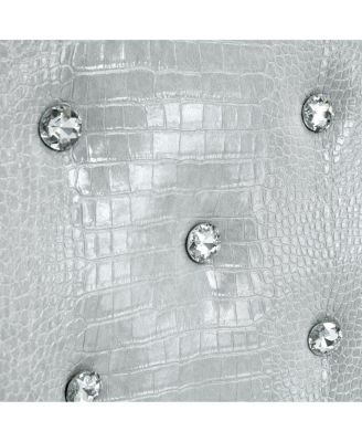 Set of 4 Retro Alligator Upholstered Dining Chairs with Crystal Buckle & Faux Leather