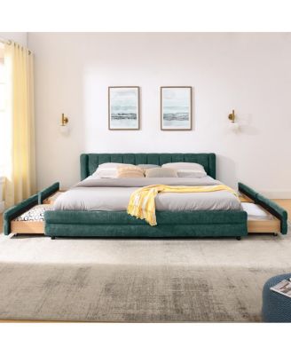 Streamdale King Size Upholstered Bed Frame with Chenille Fabric Headboard - Blue/Green